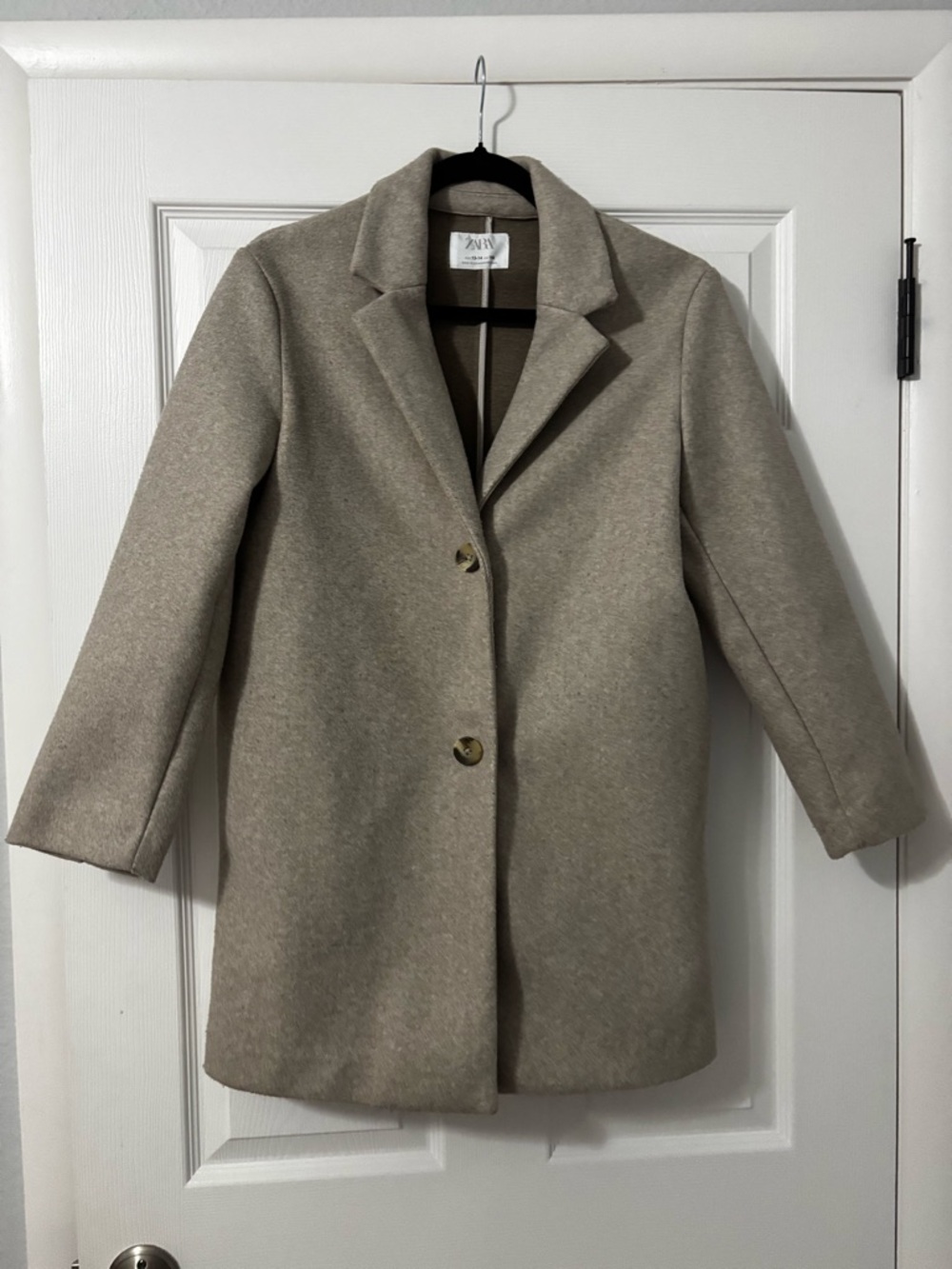 Zara Taupe Single-Breasted Wool-Blend Pea Coat